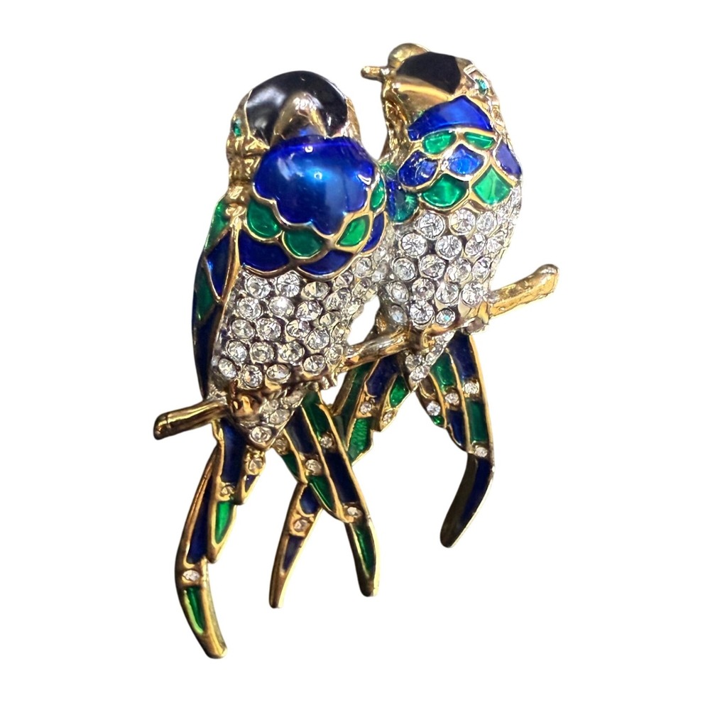 Parrot Brooch Pin‎ Rhinestone Bird Jewelry Enamel Gold Tone